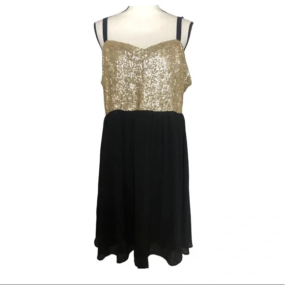 Torrid Sequin Chiffon Party Dress Babydoll Layered Gold Sleeveless Sz 14 - Picture 8 of 15